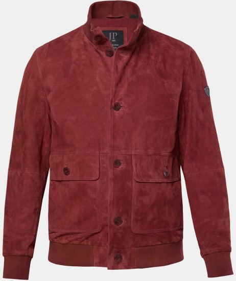 JP1880 Leather Jacket Suede with Stand-up Collar Red - Μπουφάν - Aνδρικά μπουφαν μεγάλα μεγέθη