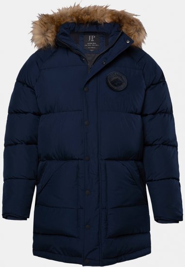 JP1880 Quilted Parka Lightweight and Warm with Faux Fur Hood Navy - Μπουφάν - Aνδρικά μπουφαν μεγάλα μεγέθη