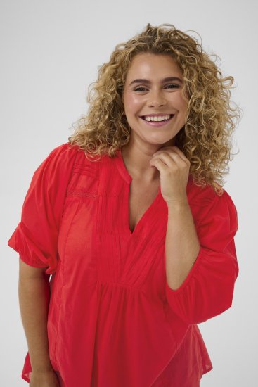 Kaffe Curve Karlia 3/4 Sleeve Blouse Red - Μπλούζες - 