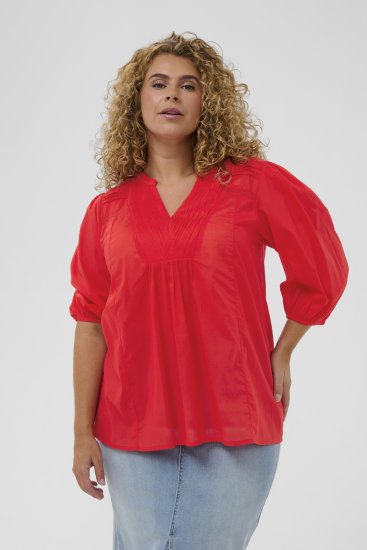 Kaffe Curve Karlia 3/4 Sleeve Blouse Red - Μπλούζες - 