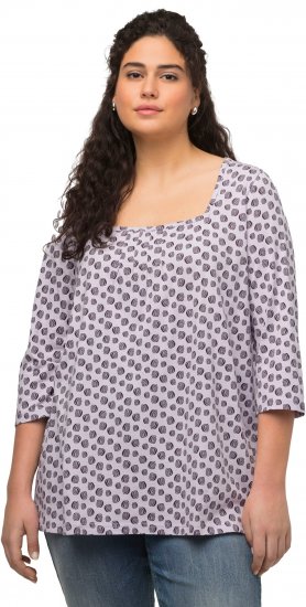 Ulla Popken Polka Dot 3/4 Sleeve Square Neck A-Line Tee Light Blue-Grey - Τυπωμένα T-shirts για γυναίκες - 