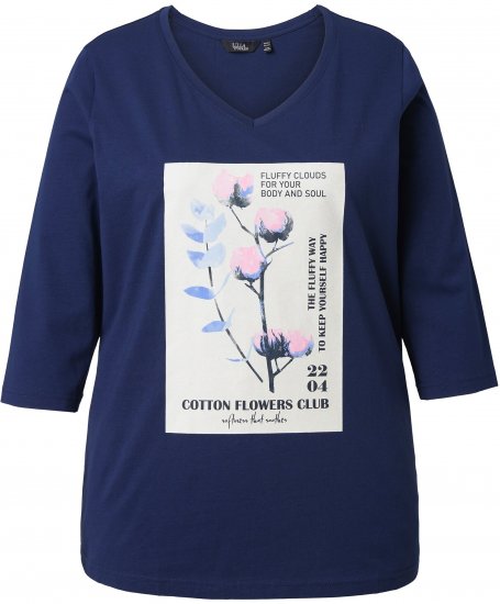 Ulla Popken Decorative Plant 3/4 Sleeve T-Shirt Ink Blue - Τυπωμένα T-shirts για γυναίκες - 