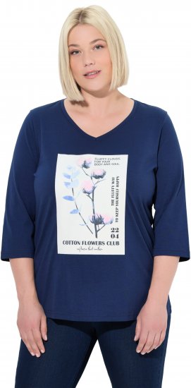 Ulla Popken Decorative Plant 3/4 Sleeve T-Shirt Ink Blue - Τυπωμένα T-shirts για γυναίκες - 