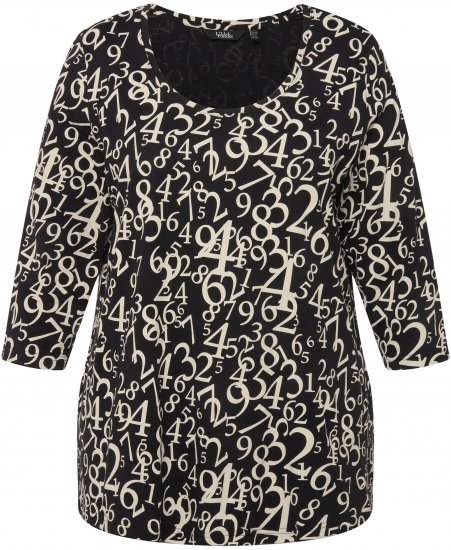 Ulla Popken Number Print 3/4 Sleeve Tee Black - Τυπωμένα T-shirts για γυναίκες - 