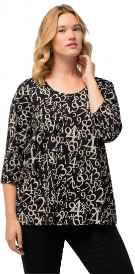 Ulla Popken Number Print 3/4 Sleeve Tee Black - Τυπωμένα T-shirts για γυναίκες - 