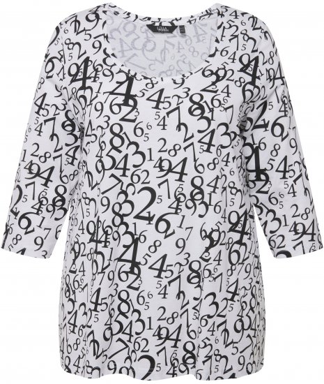Ulla Popken Number Print 3/4 Sleeve Tee Snow White - Τυπωμένα T-shirts για γυναίκες - 