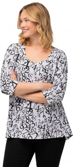Ulla Popken Number Print 3/4 Sleeve Tee Snow White - Τυπωμένα T-shirts για γυναίκες - 