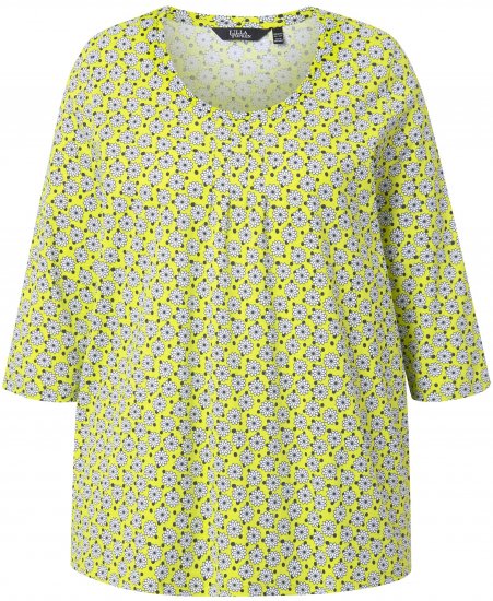 Ulla Popken Flower Print 3/4 Sleeve A-Line Tee Lime - Τυπωμένα T-shirts για γυναίκες - 