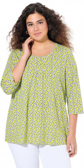 Ulla Popken Flower Print 3/4 Sleeve A-Line Tee Lime - Τυπωμένα T-shirts για γυναίκες - 