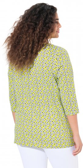 Ulla Popken Flower Print 3/4 Sleeve A-Line Tee Lime - Τυπωμένα T-shirts για γυναίκες - 