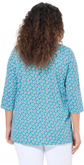 Ulla Popken Flower Print 3/4 Sleeve A-Line Tee Deep Aqua - Τυπωμένα T-shirts για γυναίκες - 