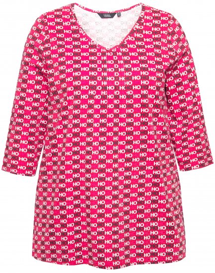 Ulla Popken Minimalist Ho Ho Ho Print 3/4 Sleeve Tee Salsa Red - Τυπωμένα T-shirts για γυναίκες - 