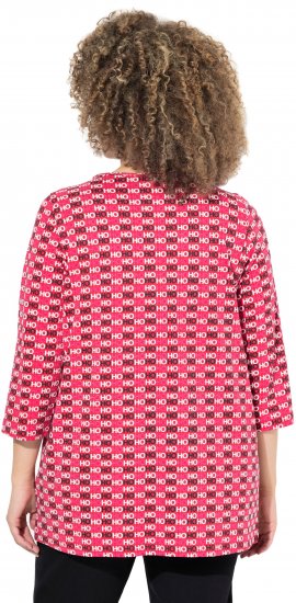 Ulla Popken Minimalist Ho Ho Ho Print 3/4 Sleeve Tee Salsa Red - Τυπωμένα T-shirts για γυναίκες - 