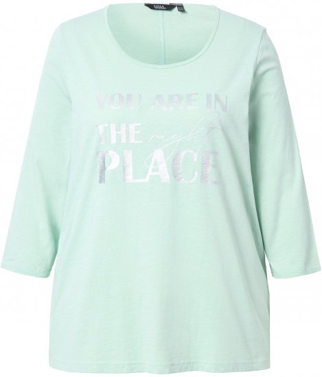 Ulla Popken Metallic Lettering 3/4 Sleeve Tee Mint Green - Τυπωμένα T-shirts για γυναίκες - 