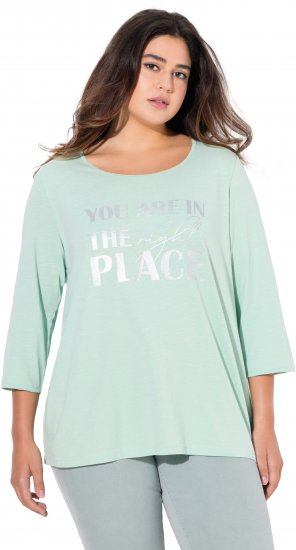 Ulla Popken Metallic Lettering 3/4 Sleeve Tee Mint Green - Τυπωμένα T-shirts για γυναίκες - 