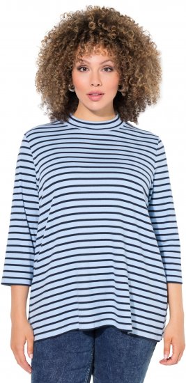 Ulla Popken Striped 3/4 Sleeve Turtleneck Tee Light Blue - Τυπωμένα T-shirts για γυναίκες - 