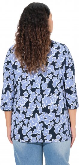 Ulla Popken Floral Print 3/4 Sleeve V-Neck Tee Navy Blue - Τυπωμένα T-shirts για γυναίκες - 