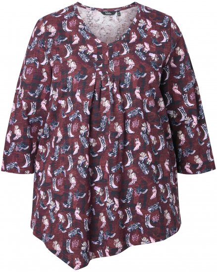 Ulla Popken Asymmetric Cowboy Boot Print Tee Dark Ruby - Τυπωμένα T-shirts για γυναίκες - 