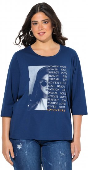 Ulla Popken Inspirational Graphic Lettering 3/4 Sleeve Tee Dark Blue - Τυπωμένα T-shirts για γυναίκες - 