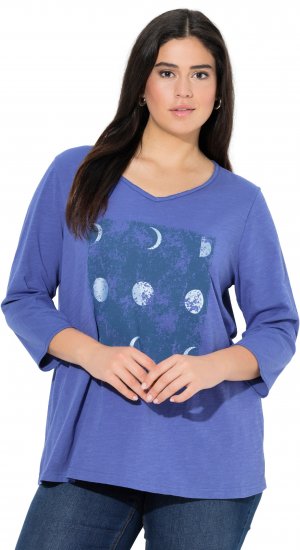 Ulla Popken Meet Me In The Moonlight 3/4 Sleeve Graphic Tee Atlantic Blue - Τυπωμένα T-shirts για γυναίκες - 