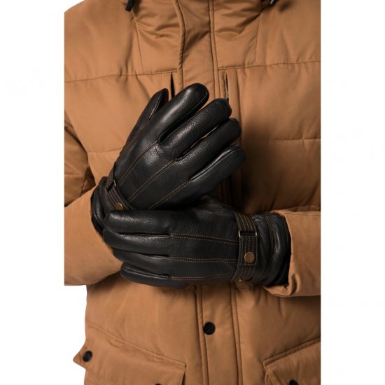 JP1880 Gloves Leather Warm Lining Black - Αξεσουάρ - 