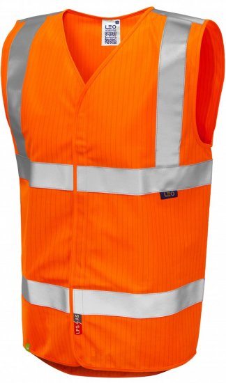 Leo Workwear Clifton Anti-static Waistcoat Hi-Vis Orange - Γιλέκα υψηλής ορατότητας - Γιλέκα υψηλής ορατότητας σε μεγάλα μεγέθη