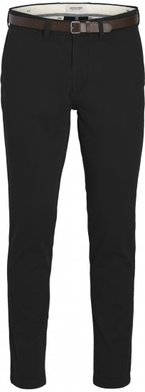 Jack & Jones Marco Adam Belted Slim Fit Chino Pants Black - Τζιν και παντελόνια - Aνδρικα τζιν παντελόνια μεγάλα μεγέθη