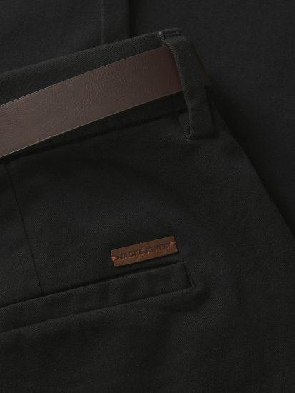 Jack & Jones Marco Adam Belted Slim Fit Chino Pants Black - Τζιν και παντελόνια - Aνδρικα τζιν παντελόνια μεγάλα μεγέθη