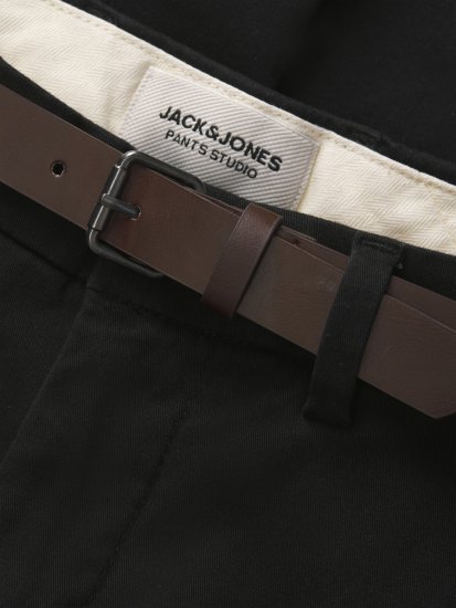 Jack & Jones Marco Adam Belted Slim Fit Chino Pants Black - Τζιν και παντελόνια - Aνδρικα τζιν παντελόνια μεγάλα μεγέθη