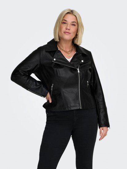 Only Carmakoma Emmy Biker Jacket Black - Δερμάτινα μπουφάν - 