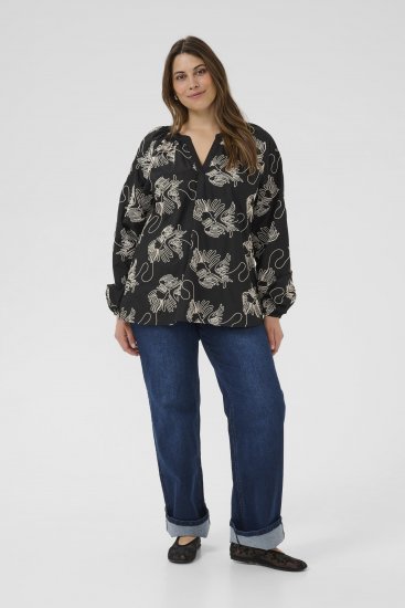 Kaffe Curve Kimmie Blouse Black Chalk Embroidery - Μπλούζες - 