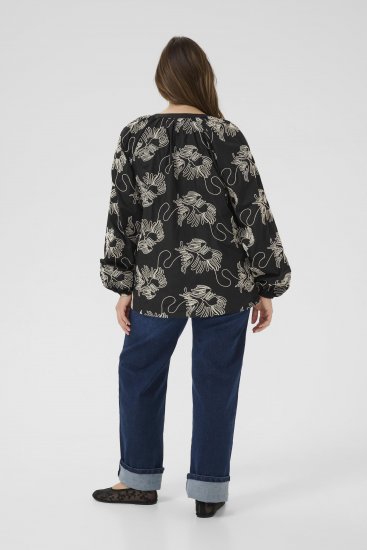 Kaffe Curve Kimmie Blouse Black Chalk Embroidery - Μπλούζες - 
