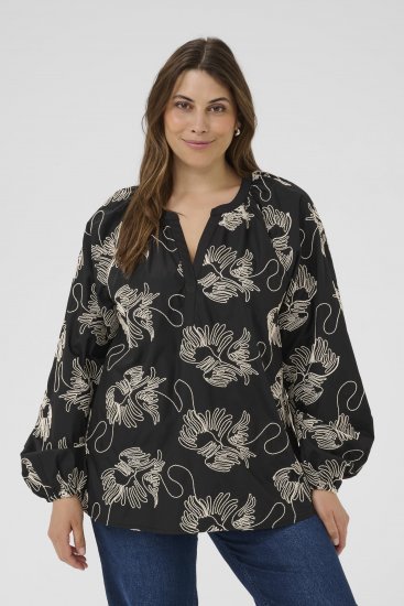 Kaffe Curve Kimmie Blouse Black Chalk Embroidery - Μπλούζες - 
