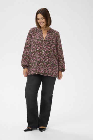 Kaffe Curve Belle Blouse Pink Black Graphic Flower - Μπλούζες - 
