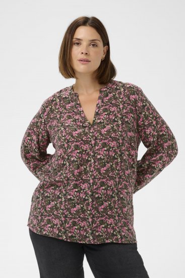 Kaffe Curve Belle Blouse Pink Black Graphic Flower - Μπλούζες - 