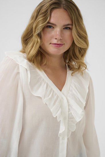 Kaffe Curve Lana Frill Blouse White - Μπλούζες - 