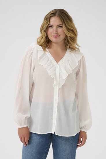 Kaffe Curve Lana Frill Blouse White - Μπλούζες - 