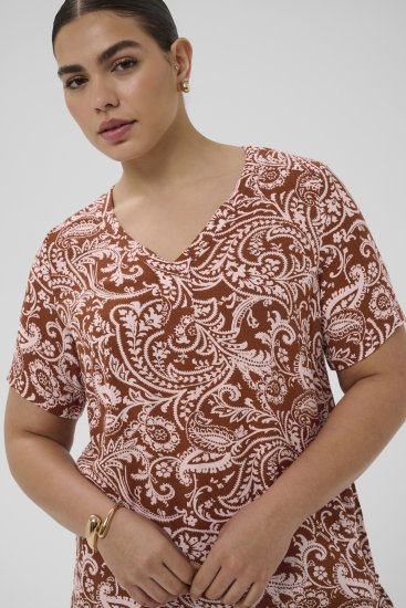 Kaffe Curve Ami Short Sleeve Blouse Printed Henna Brown - Πουκάμισα και τουνίκ - 