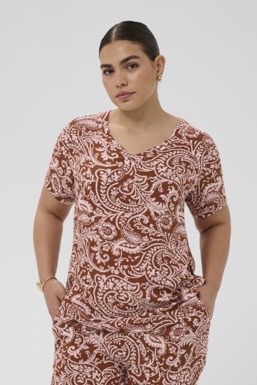 Kaffe Curve Ami Short Sleeve Blouse Printed Henna Brown - Πουκάμισα και τουνίκ - 