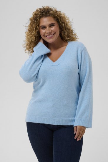 Kaffe Curve Jilanda V-Neck Pullover Blue - Πουλόβερ και πλεκτά - 