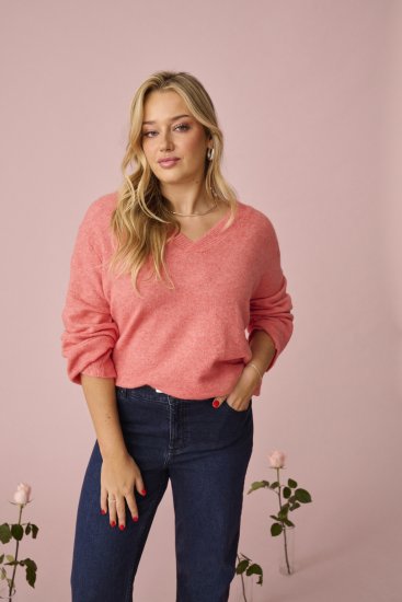 Kaffe Curve Jilanda V-Neck Pullover Red - Πουλόβερ και πλεκτά - 