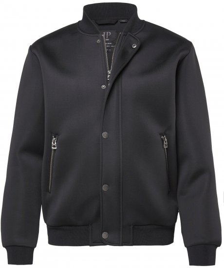 JP1880 College Jacket Scuba Fabric with Zipper Black - Μπουφάν - Aνδρικά μπουφαν μεγάλα μεγέθη