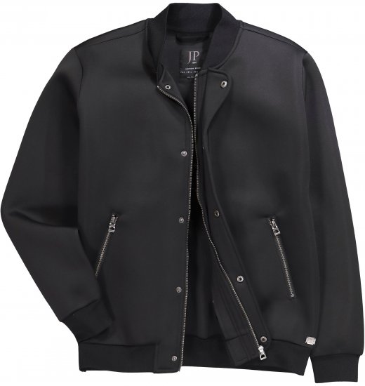 JP1880 College Jacket Scuba Fabric with Zipper Black - Μπουφάν - Aνδρικά μπουφαν μεγάλα μεγέθη