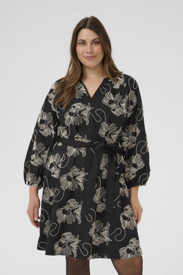 Kaffe Curve Kimmie Dress Black Chalk Embroidery - Μίντι φορέματα - 