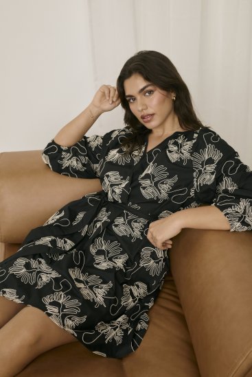 Kaffe Curve Kimmie Dress Black Chalk Embroidery - Μίντι φορέματα - 