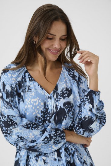 Kaffe Curve Aliana Dress Blue Flower Animal - Μίντι φορέματα - 
