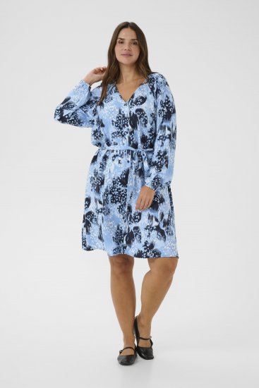 Kaffe Curve Aliana Dress Blue Flower Animal - Μίντι φορέματα - 