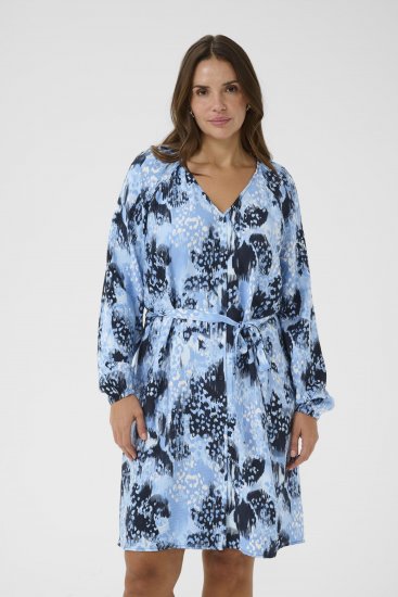 Kaffe Curve Aliana Dress Blue Flower Animal - Μίντι φορέματα - 