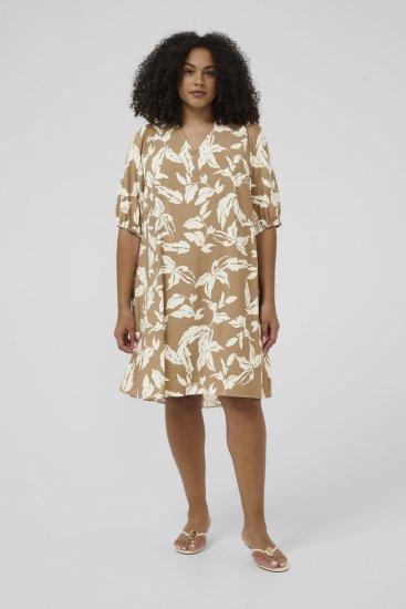 Kaffe Curve Marla Dress Oak Chalk Leaf - Μίντι φορέματα - 
