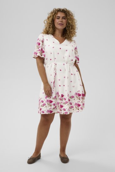 Kaffe Curve Rosa Mini Dress White Rose Border Flower - Μίνι φορέματα - 